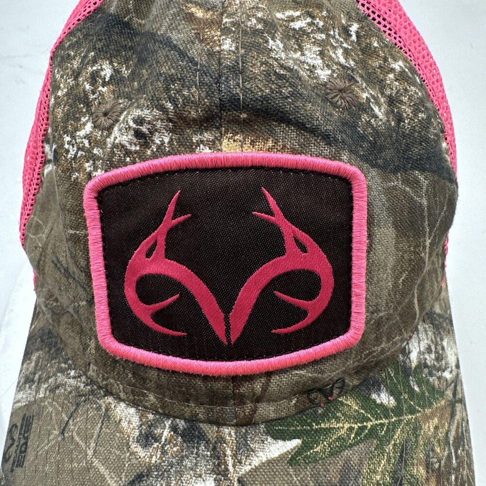 REALTREE Ladies Pink Camo Hat With Antlers Adjustable Strapback Cap - Picture 2 of 9